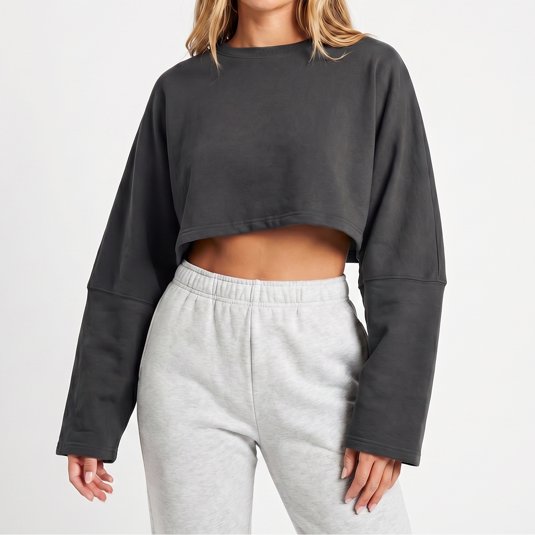 Women's Oversized Cropped Crew Neck Sweatshirt Loungewear Top