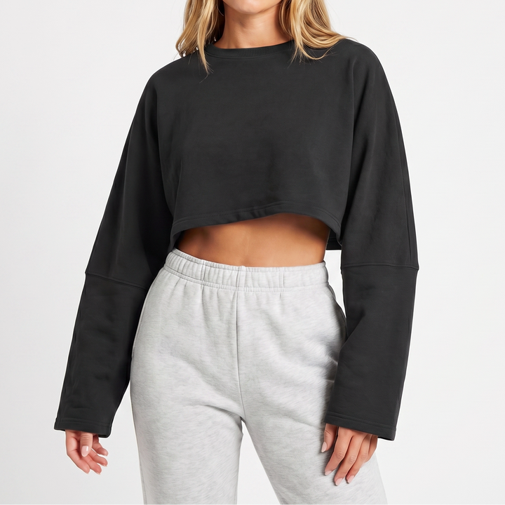 Women's Oversized Cropped Crew Neck Sweatshirt Loungewear Top