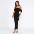 Off Shoulder Maxi Dress - Ruched Bodycon Mesh