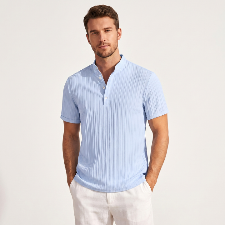 Men's Henley Shirt - Short Sleeve Ribbed Mandarin Collar