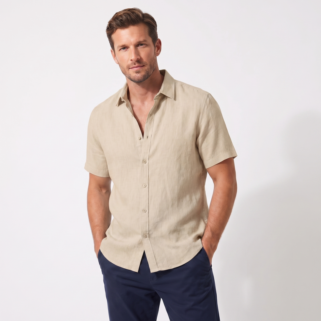 Men's Linen Shirt - Short Sleeve Button Down