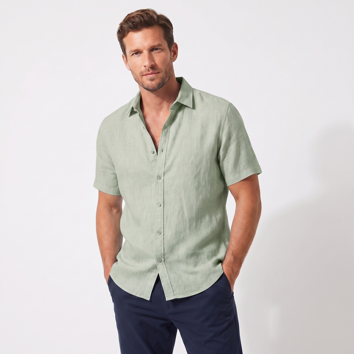Men's Linen Shirt - Short Sleeve Button Down