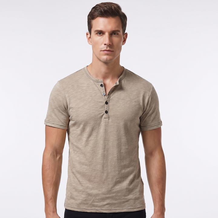 Men's Henley T Shirt - Short Sleeve Slub Cotton