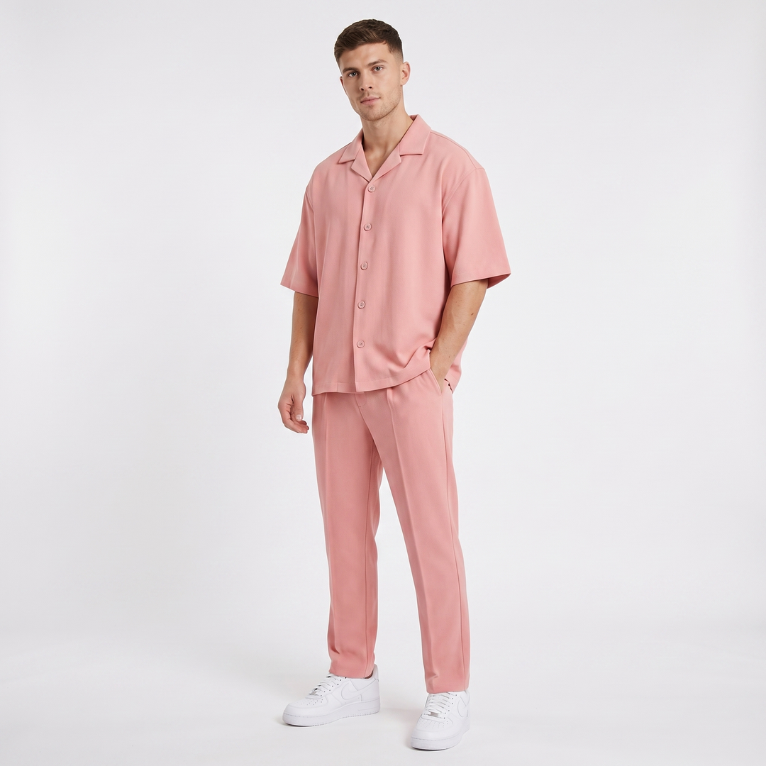 Men's Co Ord Set - Revere Collar Shirt Tailored Pants