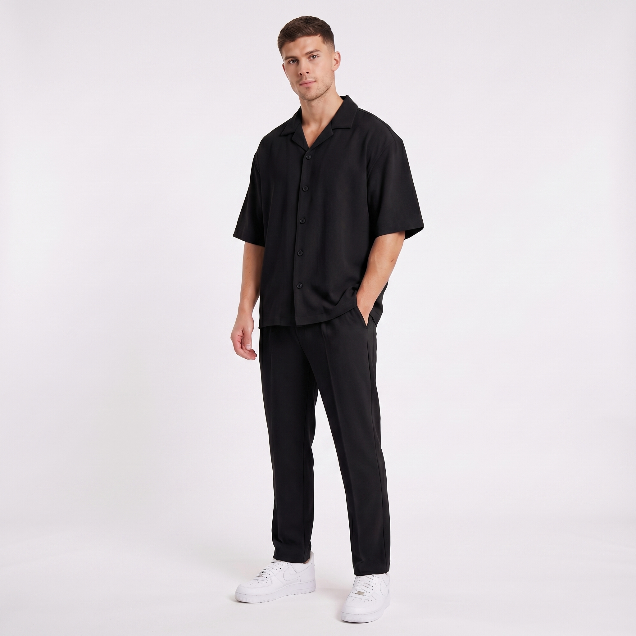 Men's Co Ord Set - Revere Collar Shirt Tailored Pants