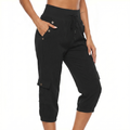 Cargo Capri Pants - High Waist Drawstring Pockets