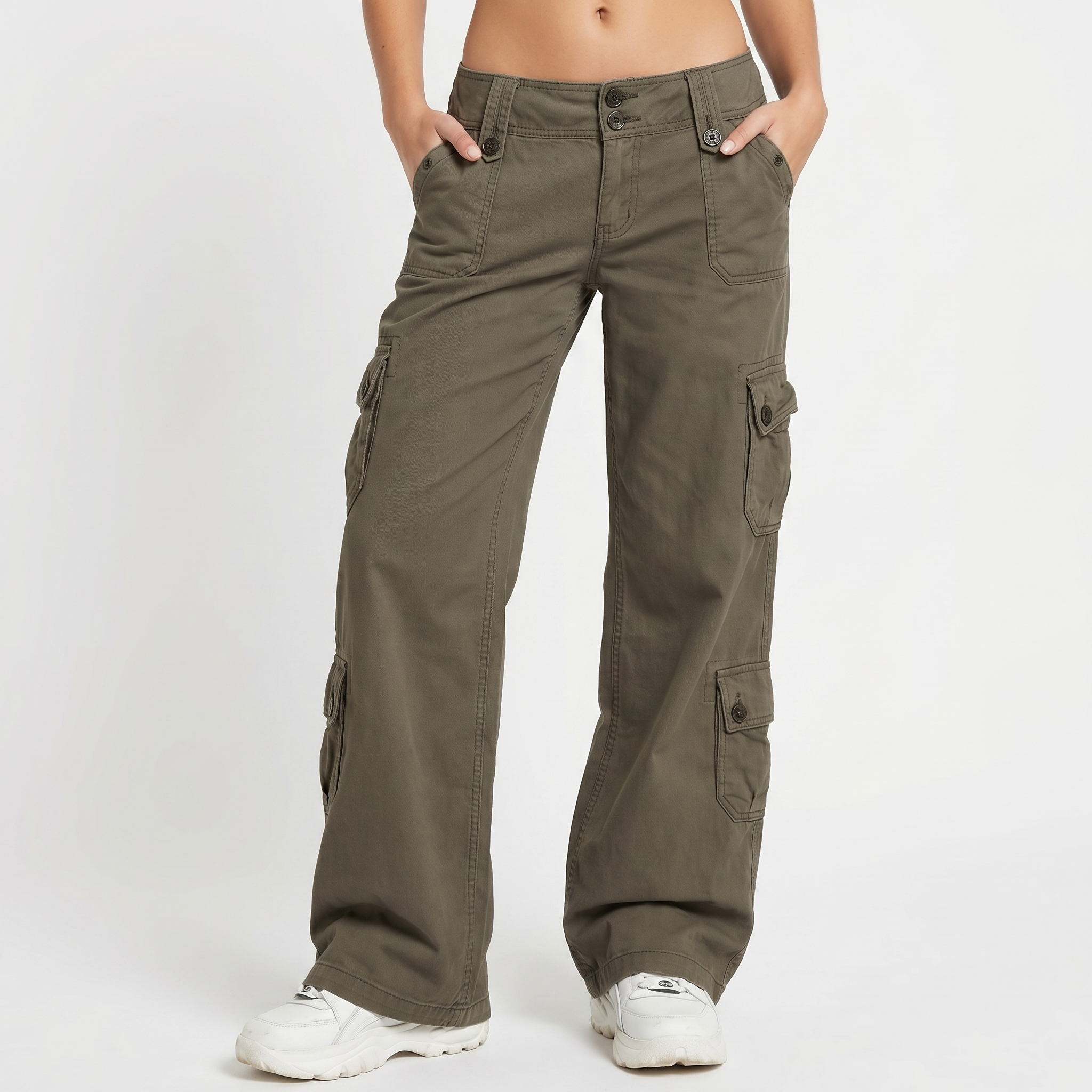 Cargo Pants - Low Rise Wide Leg Utility Pockets