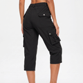 Cargo Capri Pants - Elastic Waist Snap Pocket