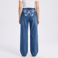 Butterfly Print Wide Leg Jeans - High Waisted Baggy Denim Pants