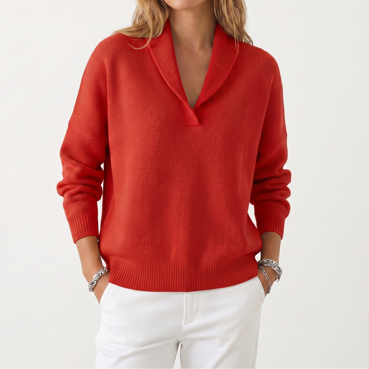 Women's V-Neck Knit Sweater – Soft Relaxed Fit Pullover Casual Knitwear