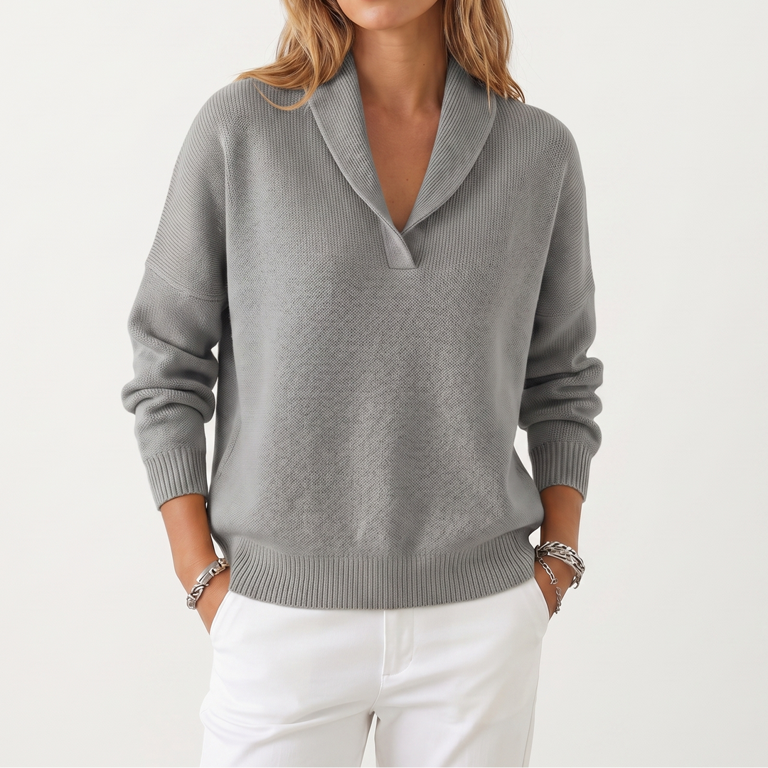 Women's V-Neck Knit Sweater – Soft Relaxed Fit Pullover Casual Knitwear