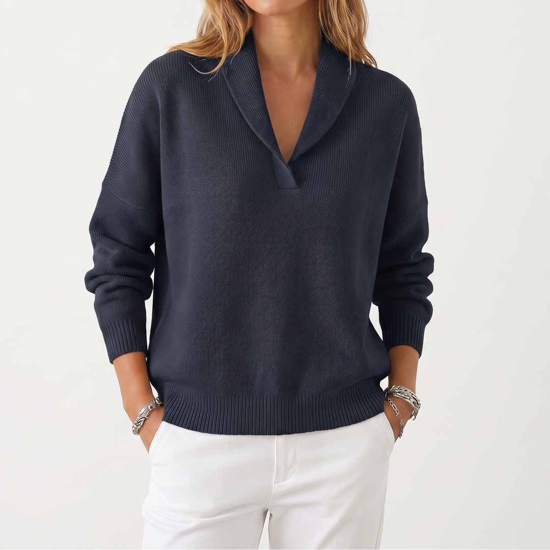 Women's V-Neck Knit Sweater – Soft Relaxed Fit Pullover Casual Knitwear