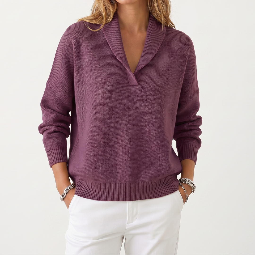 Women's V-Neck Knit Sweater – Soft Relaxed Fit Pullover Casual Knitwear