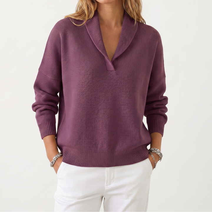 Women's V-Neck Knit Sweater – Soft Relaxed Fit Pullover Casual Knitwear