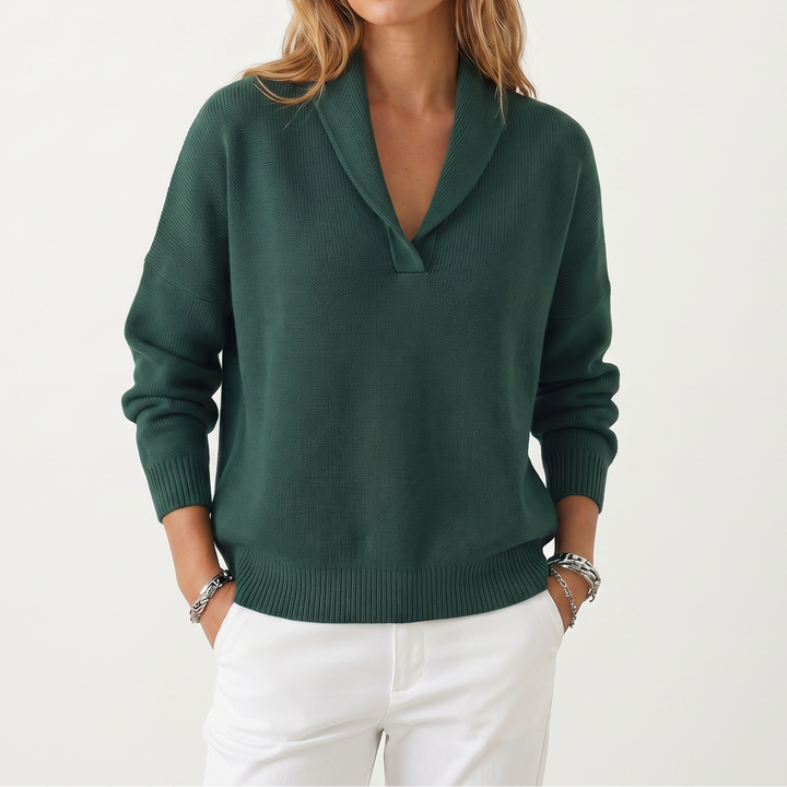 Women's V-Neck Knit Sweater – Soft Relaxed Fit Pullover Casual Knitwear