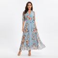 Floral Wrap Maxi Dress - V Neck Tie Waist Chiffon Summer Dress