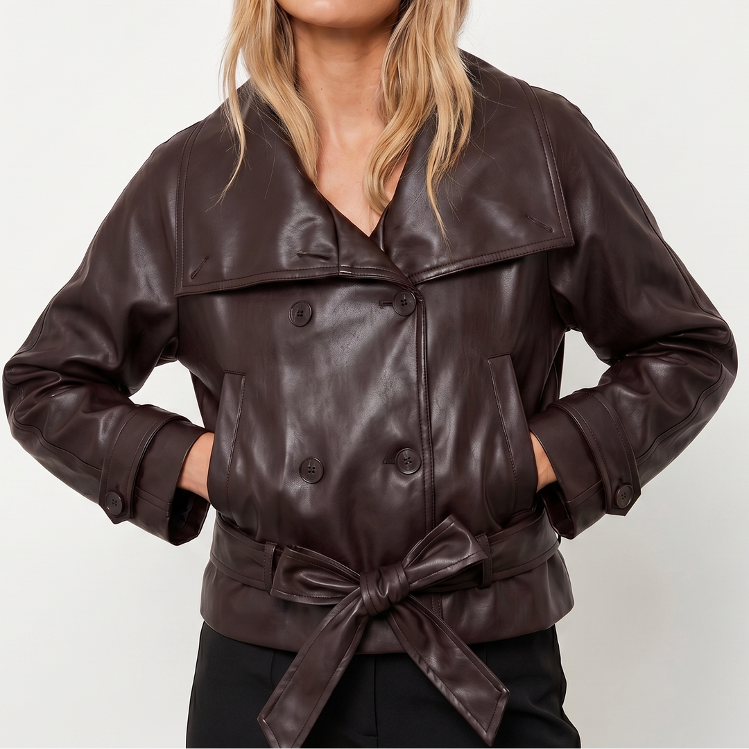 Women's Oversized Cropped Faux Leather Moto Biker Jacket
