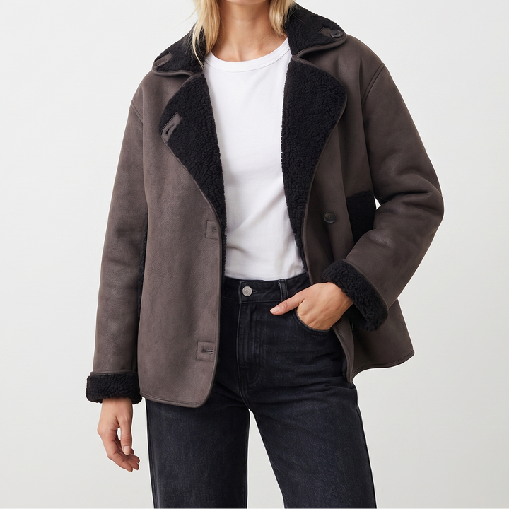 Women's Faux Leather Jacket Oversized Fur Lined Coat