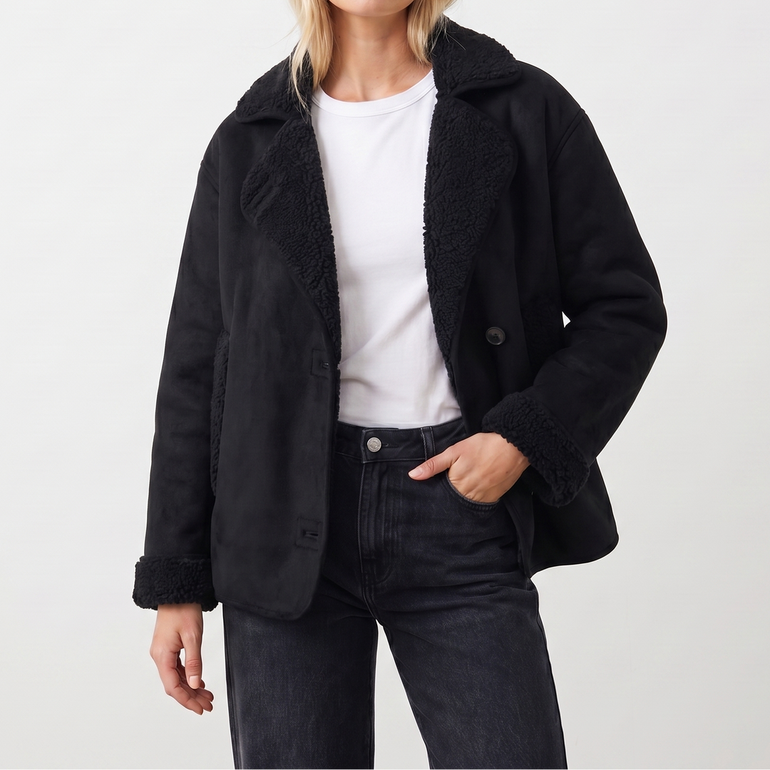 Women's Faux Leather Jacket Oversized Fur Lined Coat
