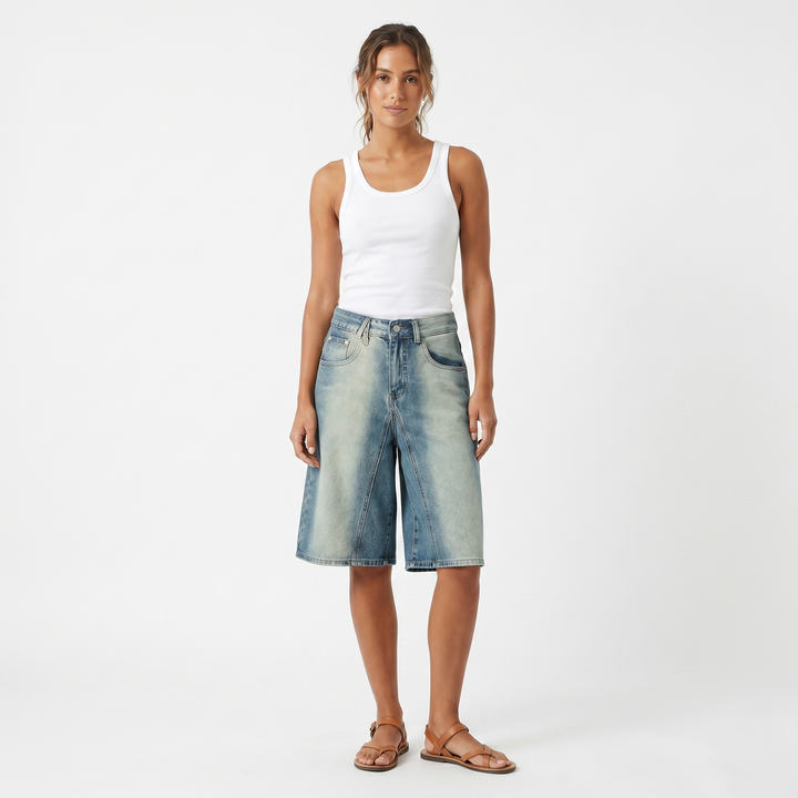 Jorts Women - Knee Length Baggy Denim Bermuda Shorts