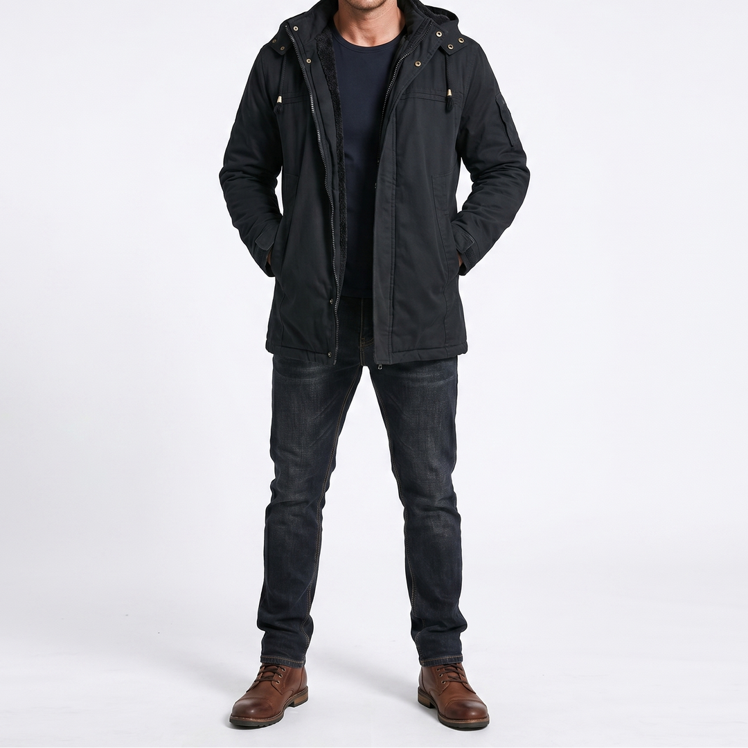 Men's Fleece Lined Hooded Zip Trench Coat – Warm Winter Jacket