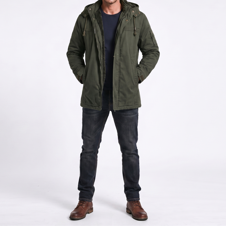 Men's Fleece Lined Hooded Zip Trench Coat – Warm Winter Jacket