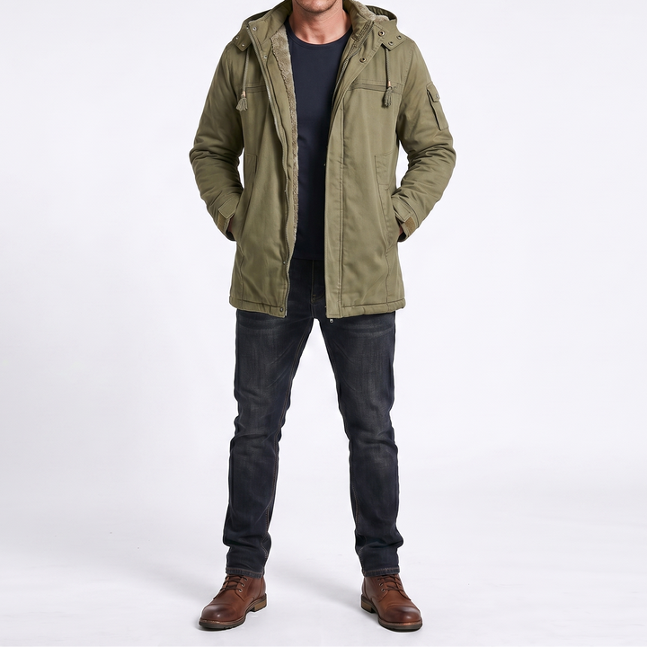 Men's Fleece Lined Hooded Zip Trench Coat – Warm Winter Jacket