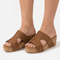 Cork Wedge Sandals Women - Platform Slide Studded Summer Mules