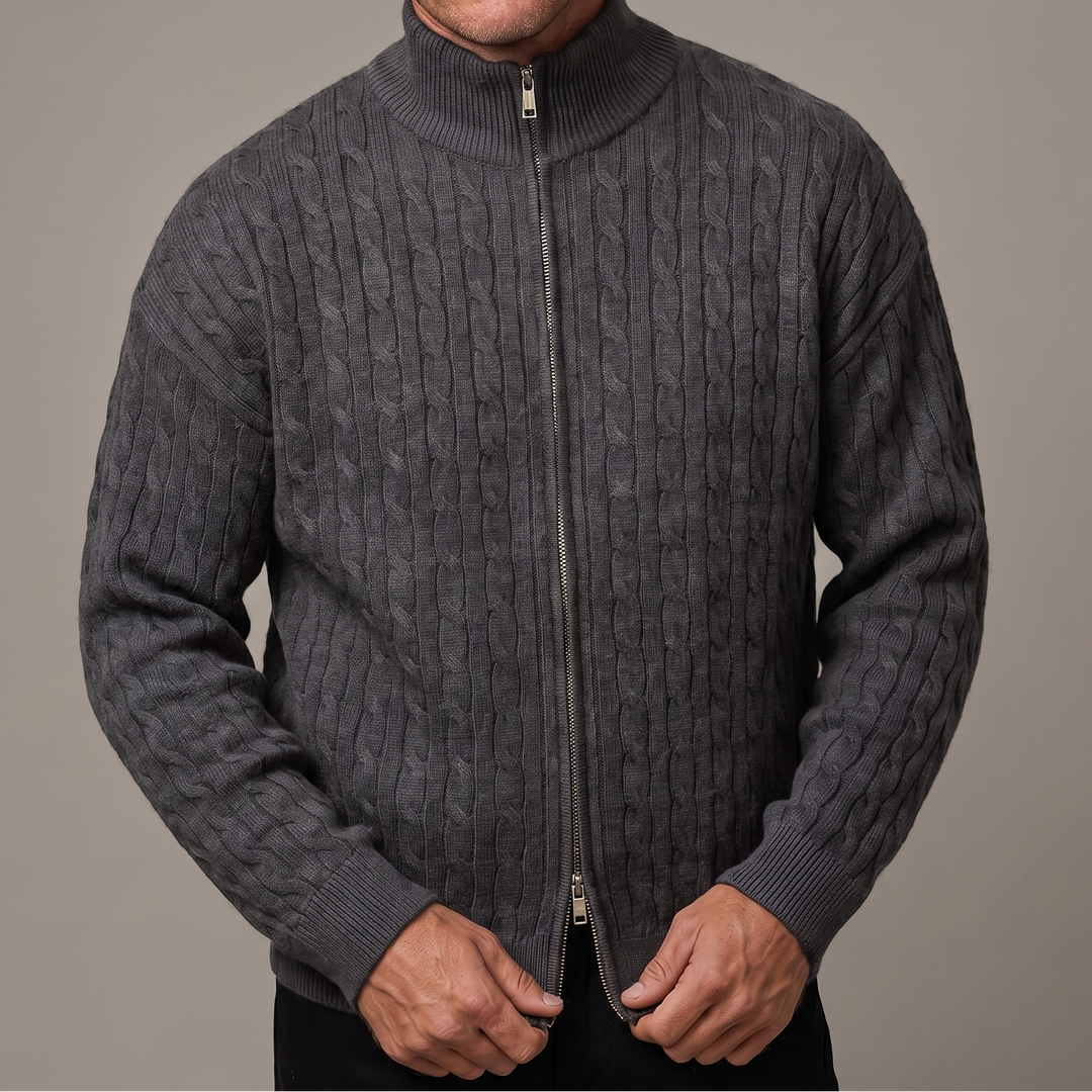 Men's Cable Knit Full Zip Winter Cardigan