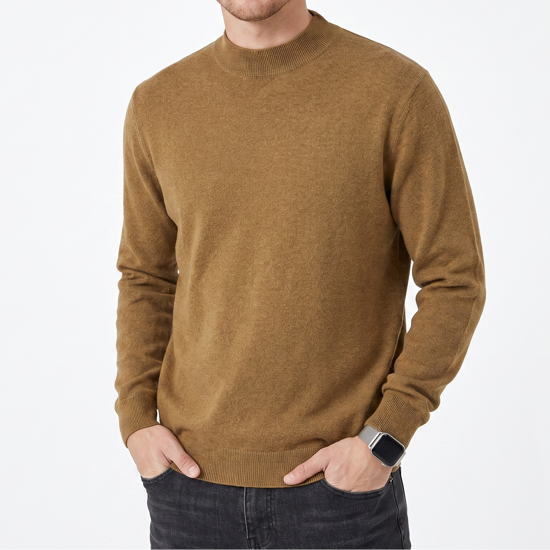 Men's Mockneck Wool Sweater – Slim Fit Casual Knit Jumper