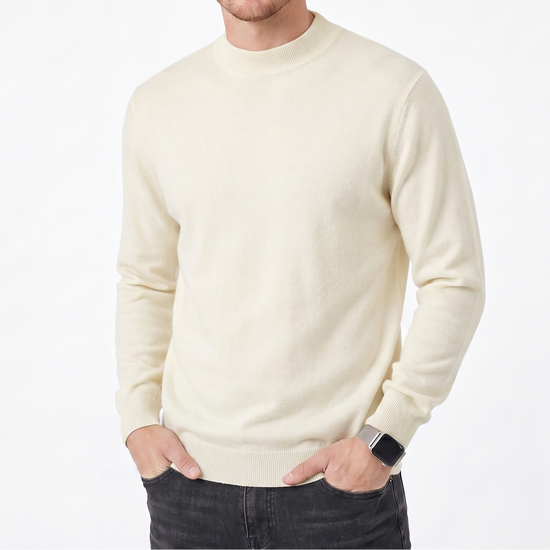 Men's Mockneck Wool Sweater – Slim Fit Casual Knit Jumper