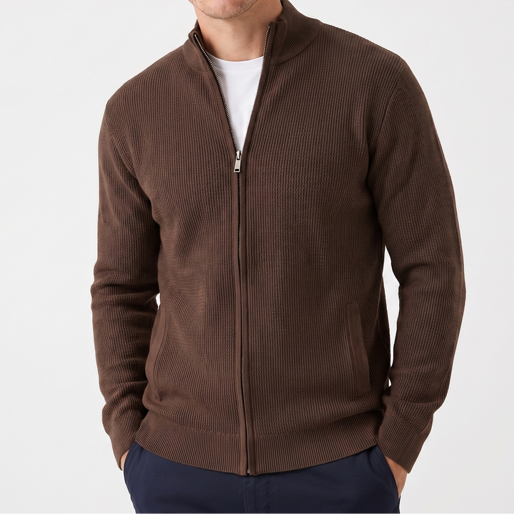 Men's Textured Knit Full Zip Jacket - Casual Winter Cardigan