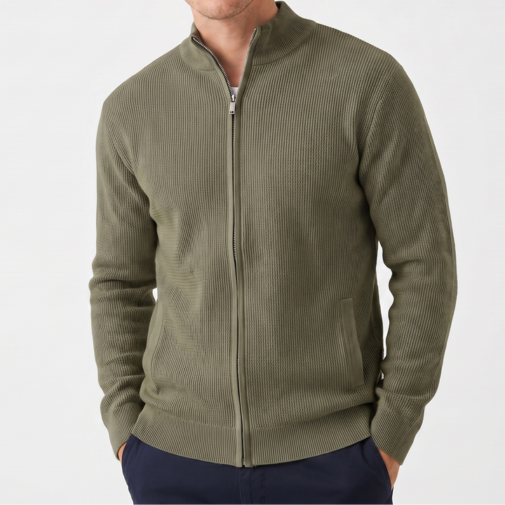 Men's Textured Knit Full Zip Jacket - Casual Winter Cardigan