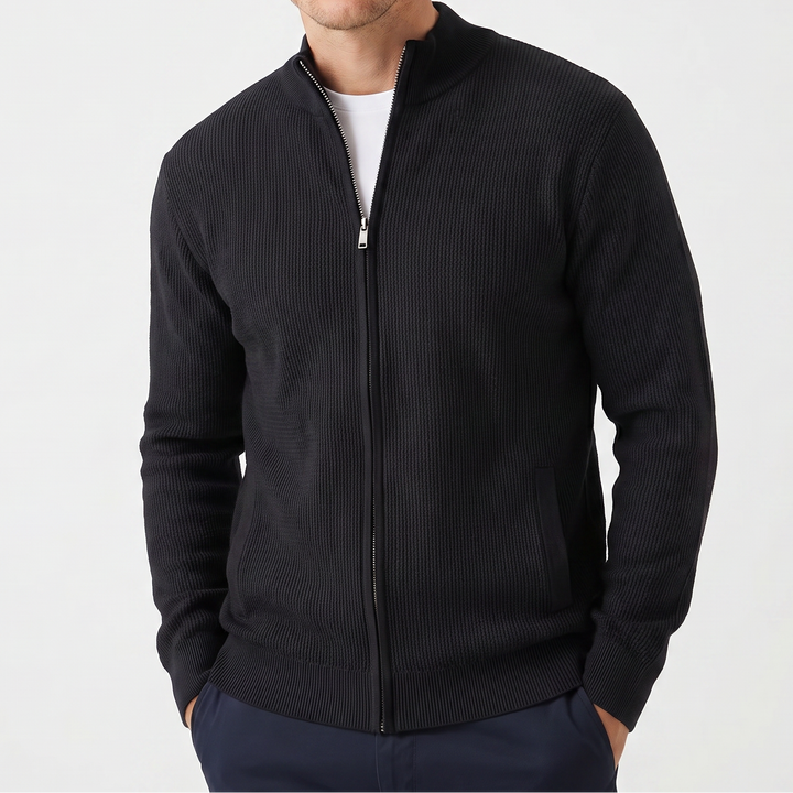 Men's Textured Knit Full Zip Jacket - Casual Winter Cardigan