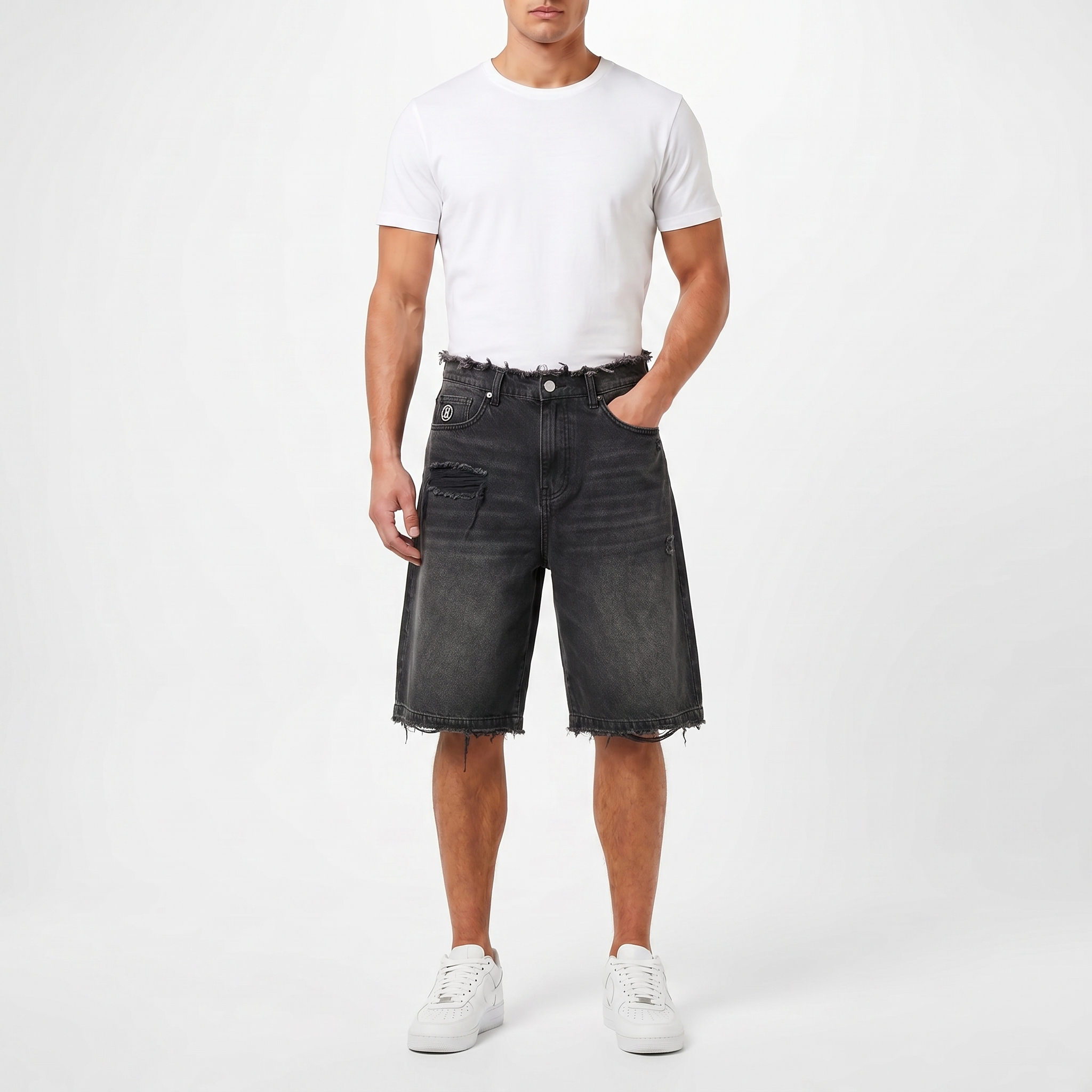 Baggy Denim Shorts - High Waisted Distressed Jorts