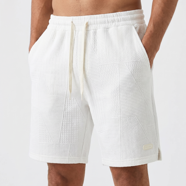 Mens Textured Knit Shorts - Drawstring Geometric Jacquard Summer Shorts