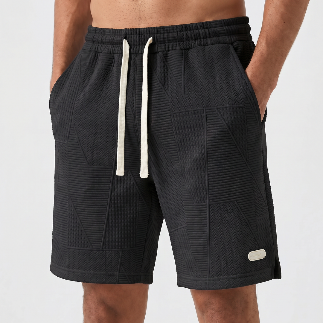 Mens Textured Knit Shorts - Drawstring Geometric Jacquard Summer Shorts
