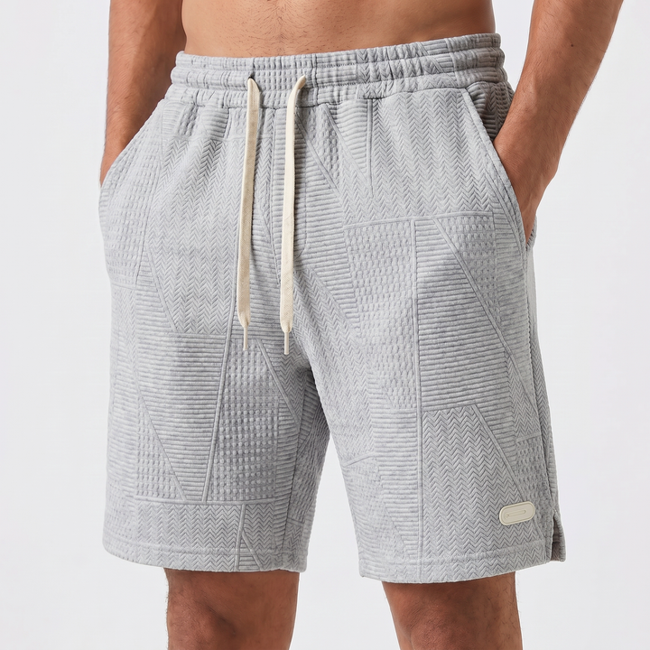 Mens Textured Knit Shorts - Drawstring Geometric Jacquard Summer Shorts