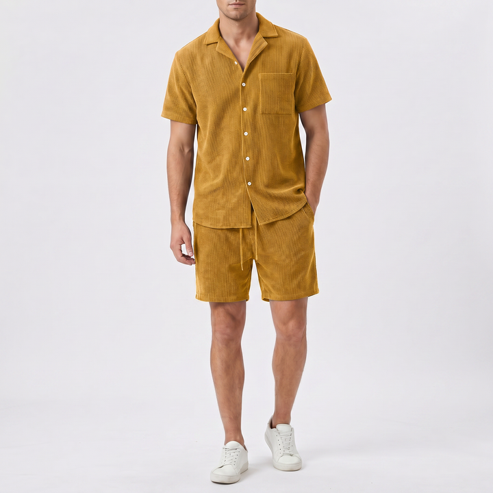 Mens Waffle Shirt and Shorts Set - Short Sleeve Summer Co-ord Outfit