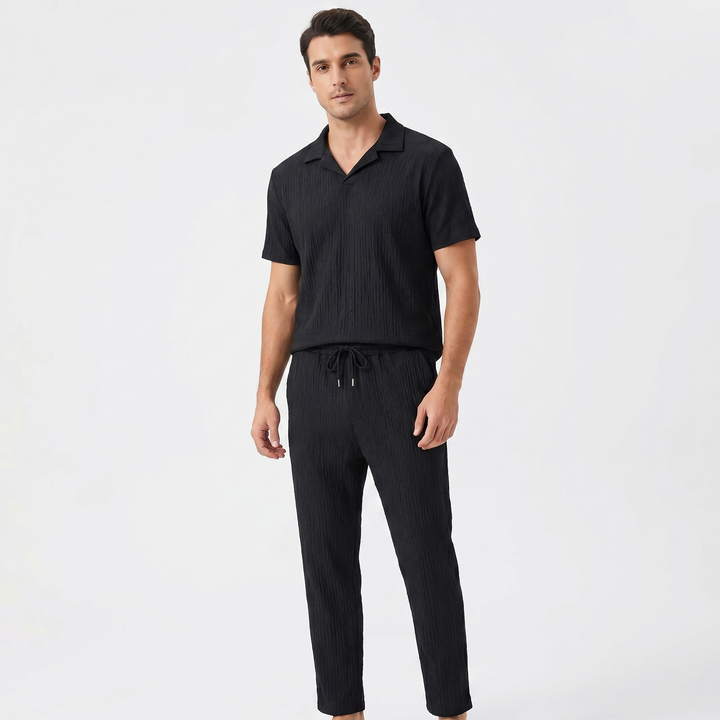 Mens Textured Shirt and Pants Set - Short Sleeve Summer Co-ord Outfit