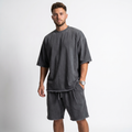 Mens Oversized Tee and Shorts Set - Raw Hem Terry Summer Co-ord
