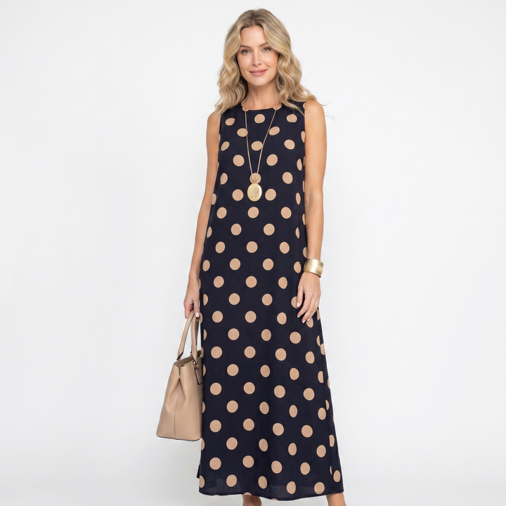 Sleeveless Maxi Dress - Crew Neck Printed A Line Summer Dress