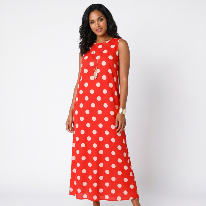 Sleeveless Maxi Dress - Crew Neck Printed A Line Summer Dress