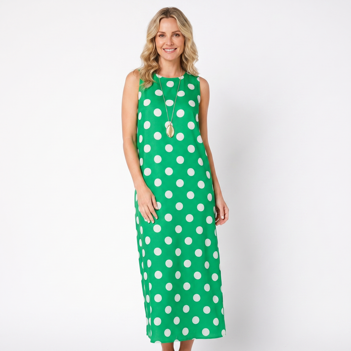 Sleeveless Maxi Dress - Crew Neck Printed A Line Summer Dress