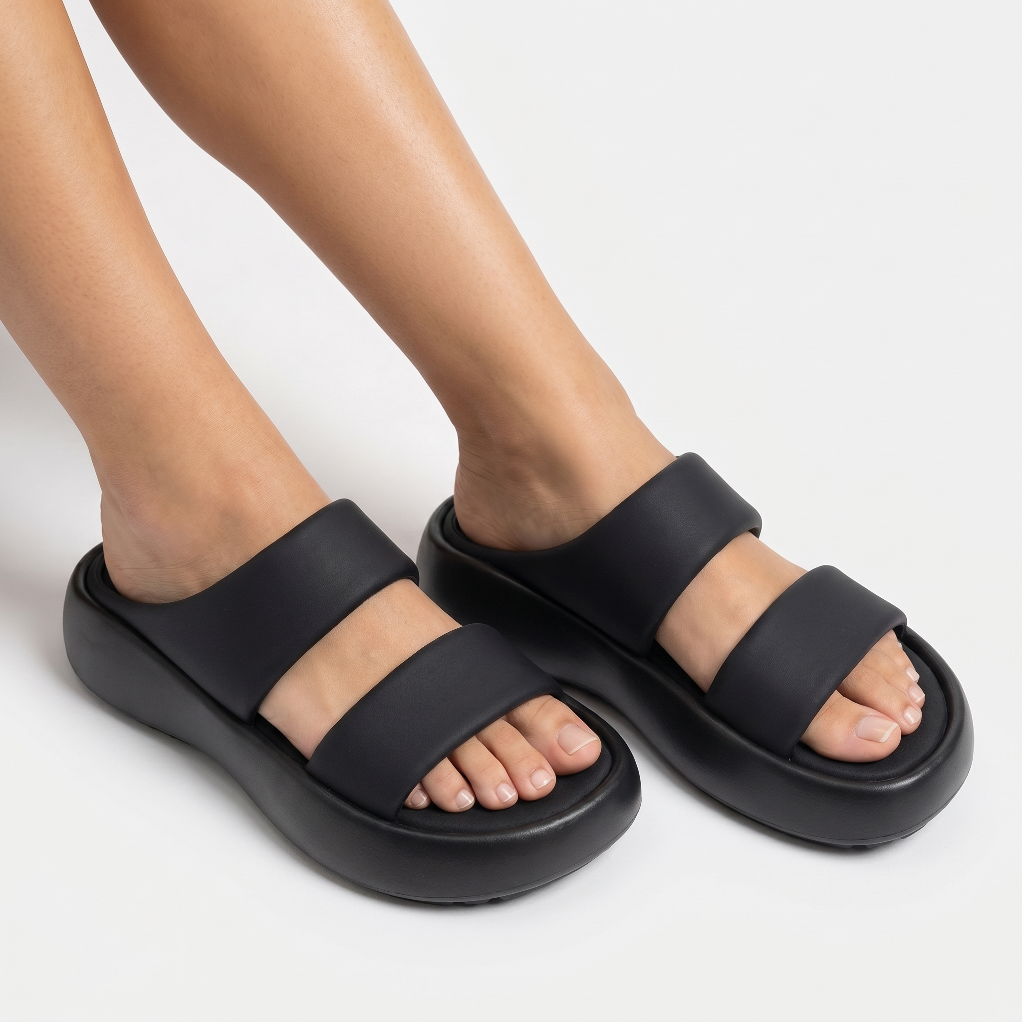 Puffy Platform Slides - Double Strap Chunky Summer Sandals Women