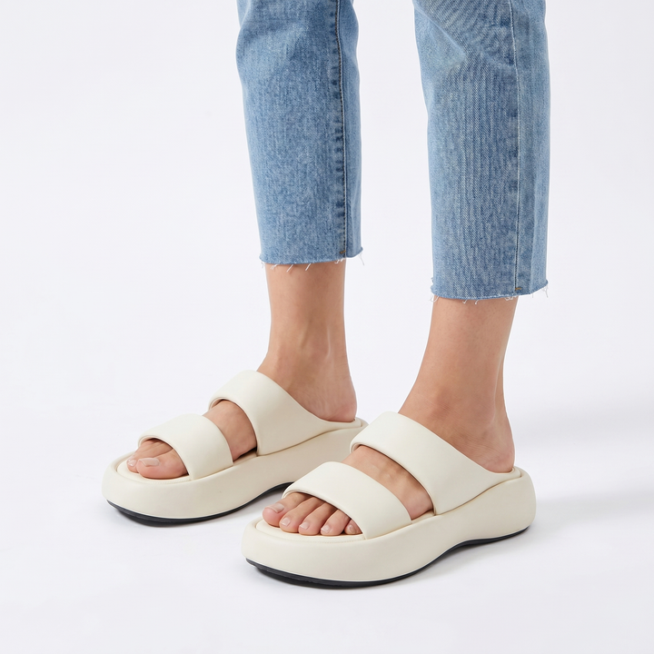 Puffy Platform Slides - Double Strap Chunky Summer Sandals Women