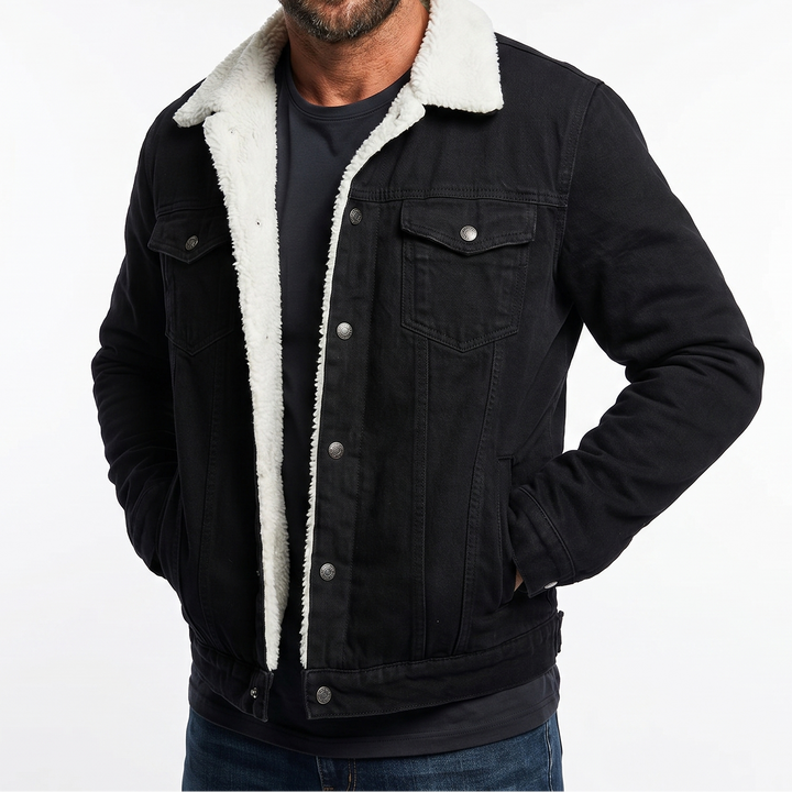 Men's Sherpa Lined Denim Jacket Faux Fur Collar Winter Coat