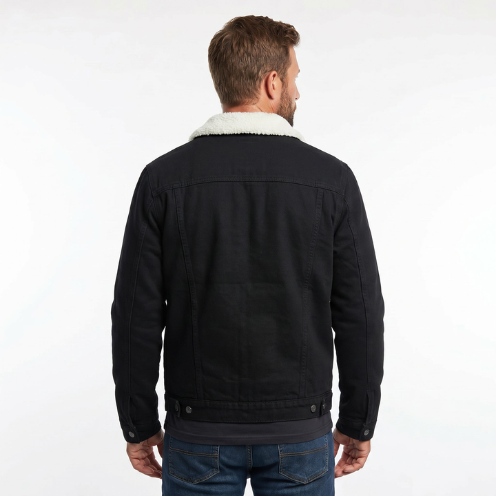 Men's Sherpa Lined Denim Jacket Faux Fur Collar Winter Coat