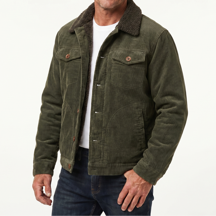 Men's Corduroy Sherpa Lined Jacket Faux Fur Collar Winter Coat