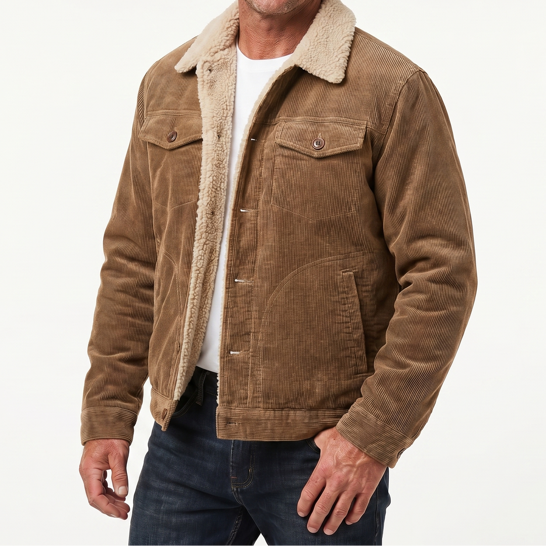 Men's Corduroy Sherpa Lined Jacket Faux Fur Collar Winter Coat